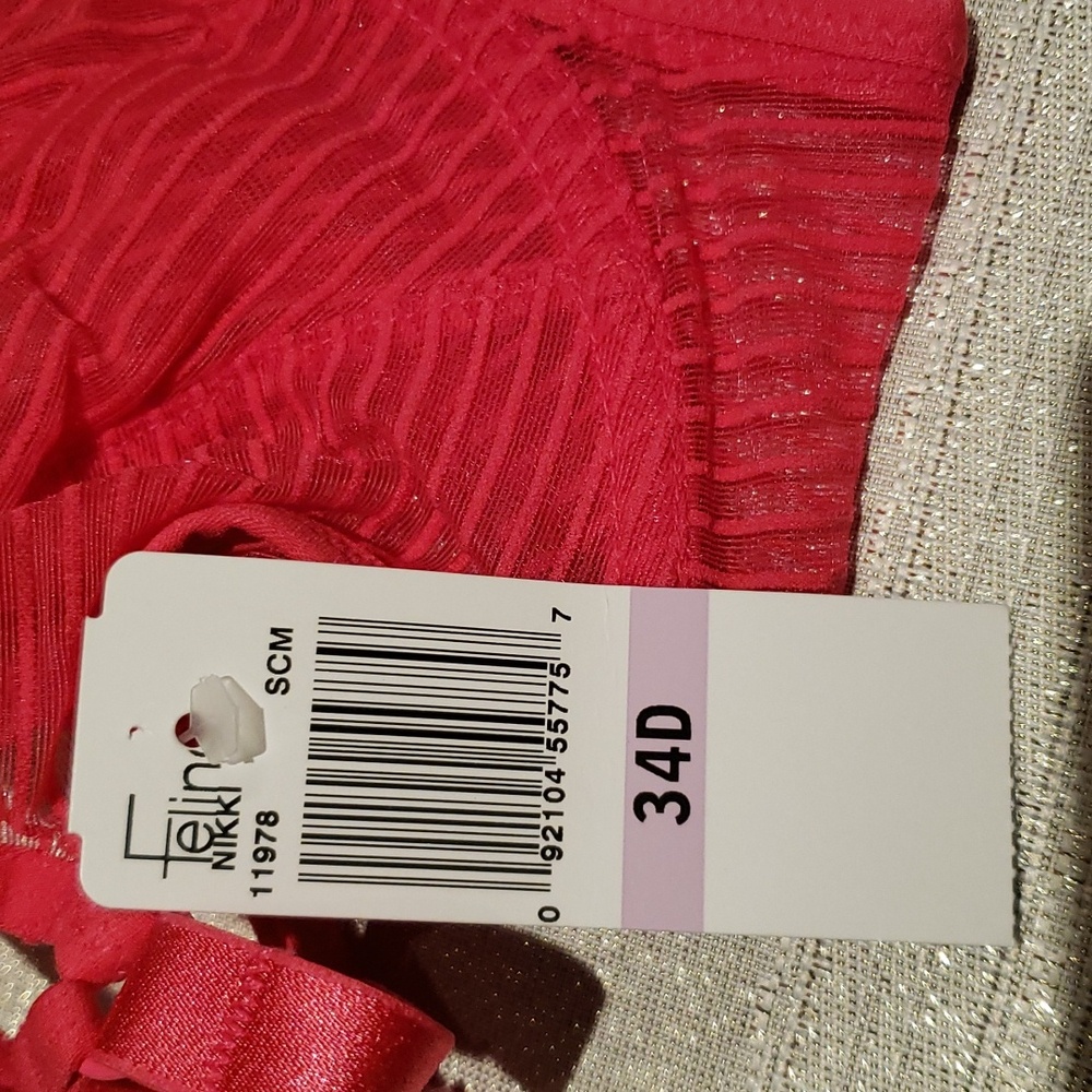 Felina NEW 'Niki' Strap Neck Unlined Demi Bra NWT Women's 34D Pink Red Sexy HP🎉 - Picture 12 of 15